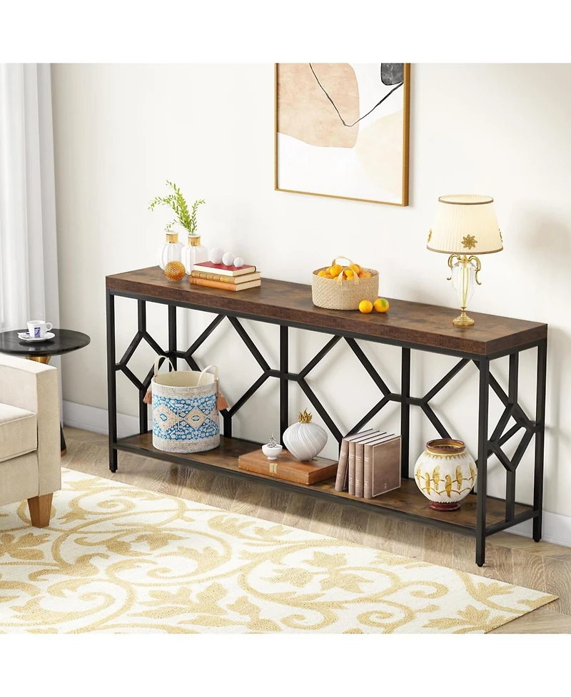 Tribesigns 71 Inch Extra Long Sofa Table, Narrow Console Tables Behind Couch Table with Open Storage Shelf