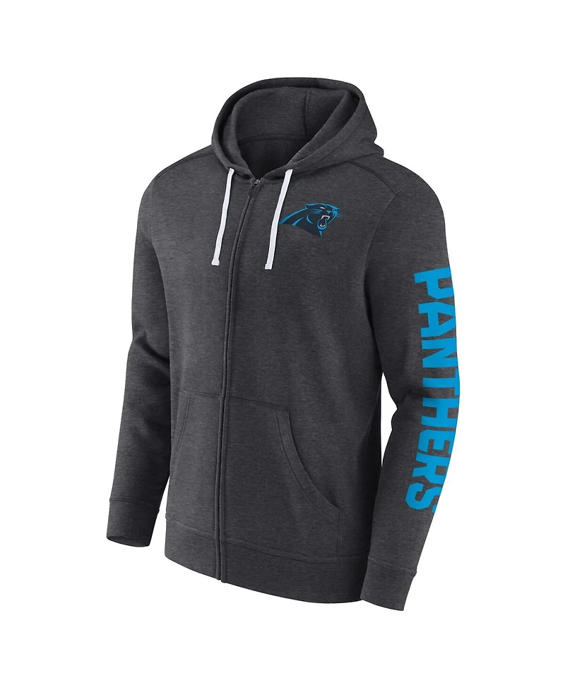 Fanatics Men's Heather Charcoal Carolina Panthers Down and Distance Full-Zip Hoodie