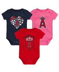 Outerstuff Baby Girls Fanatics Los Angeles Angels 3-Pack Home Run Bodysuit Set