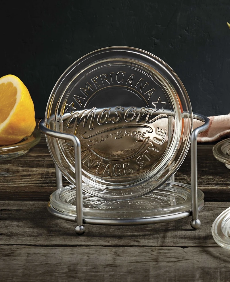 Mason Craft & More 7 Piece Glass Coaster Set with Holder