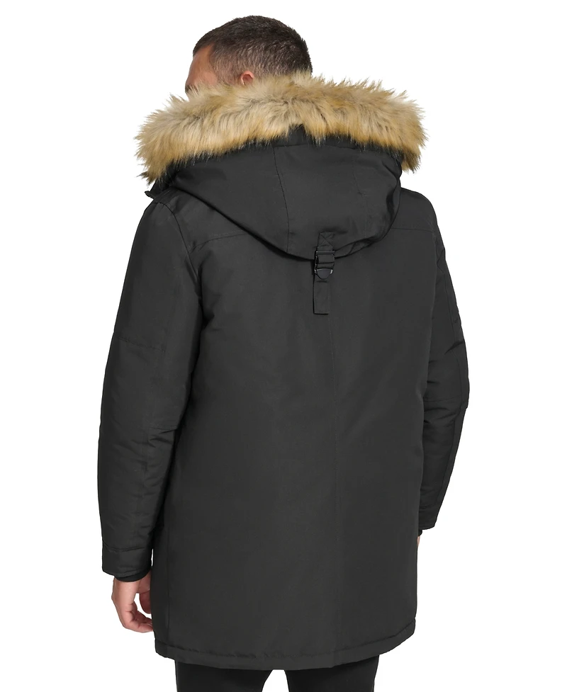 Calvin Klein Men's Long Parka with Faux-Fur Lined Hood