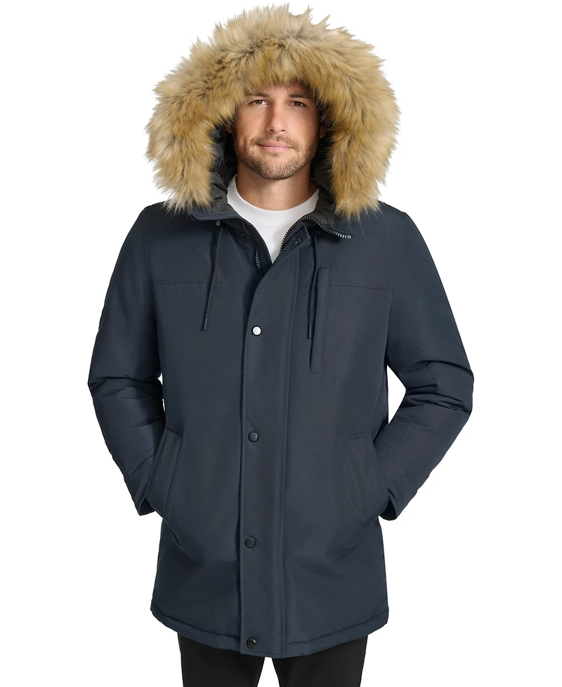 Calvin Klein Men's Long Parka with Faux-Fur Lined Hood