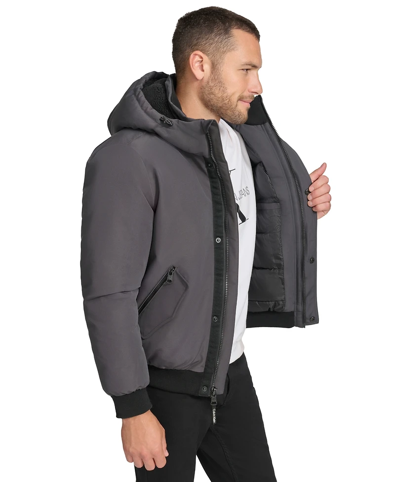 Calvin Klein Arctic Faille Parka Bomber with Sherpa lined Hood