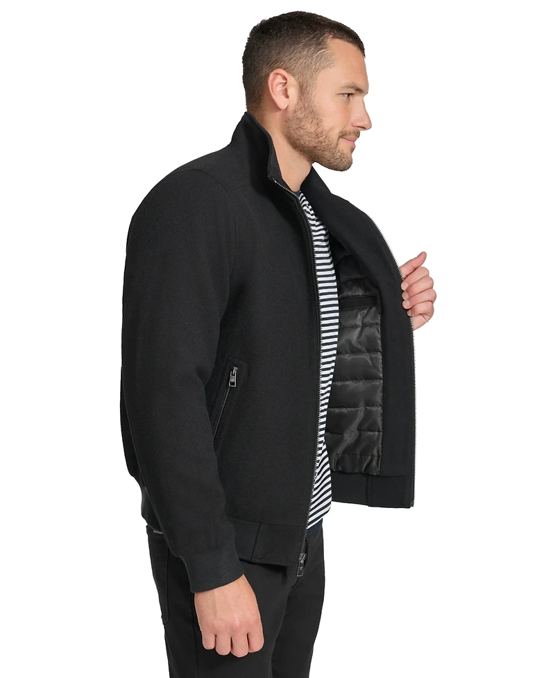 Calvin Klein Men's Wool Bomber Jacket With Knit Trim