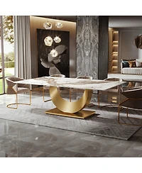 Tribesigns 78.7" Sintered Stone Dining Table, Luxury Kitchen Table with Snowy White Pandora Sintered Stone Tabletop, Dinner Table with Golden Sta