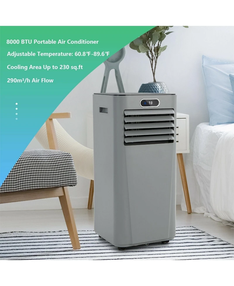 8000BTU 3-in-1 Portable Air Conditioner with Remote Control-Gray