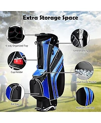 Blue Golf Stand Cart Bag with 6-Way Divider Carry Pockets