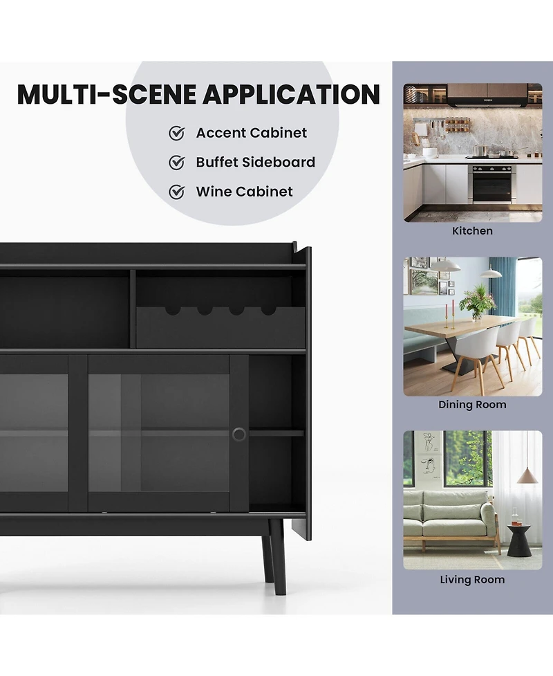 Kitchen Buffet Sideboard with Wine Rack and Sliding Door