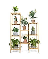 Sugift 9-Tier Bamboo Plant Stand for Living Room Balcony Garden