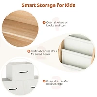 Wooden Kids Storage Organizer Shelf with Book Rack and Fabric Bins