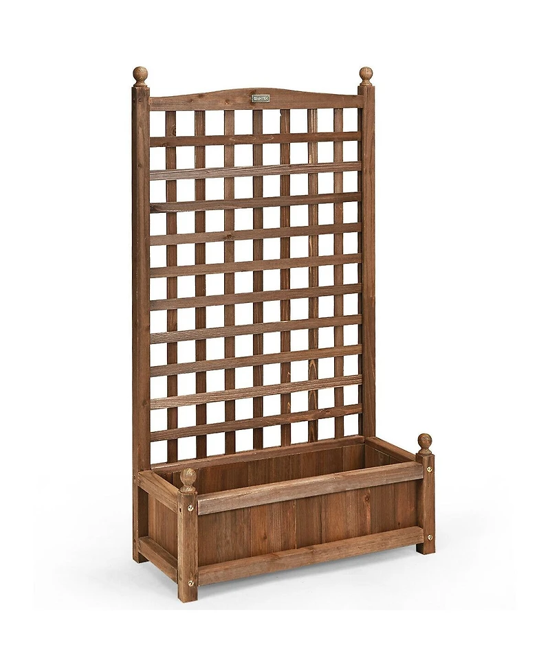 Solid Free Standing Wood Planter Box with Trellis for Garden