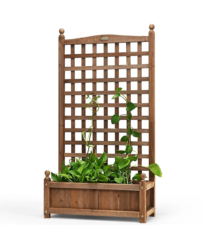 Solid Free Standing Wood Planter Box with Trellis for Garden