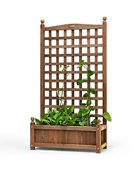 Solid Free Standing Wood Planter Box with Trellis for Garden