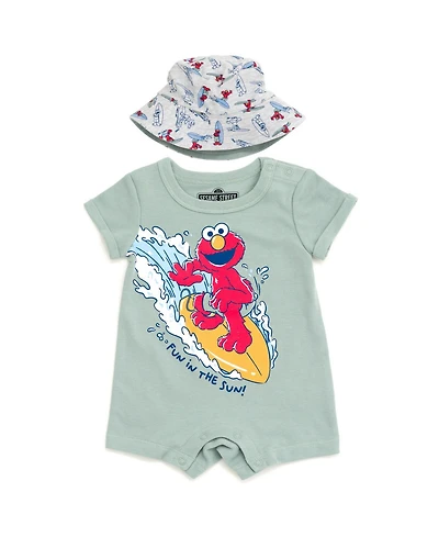Sesame Street Baby Boys Elmo Cookie Monster Bird Romper and Bucket Sun Hat Newborn to
