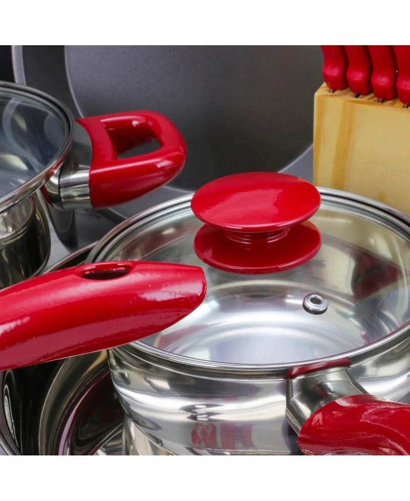 MegaChef 22 Piece Aluminum Cookware Combo Set in Red