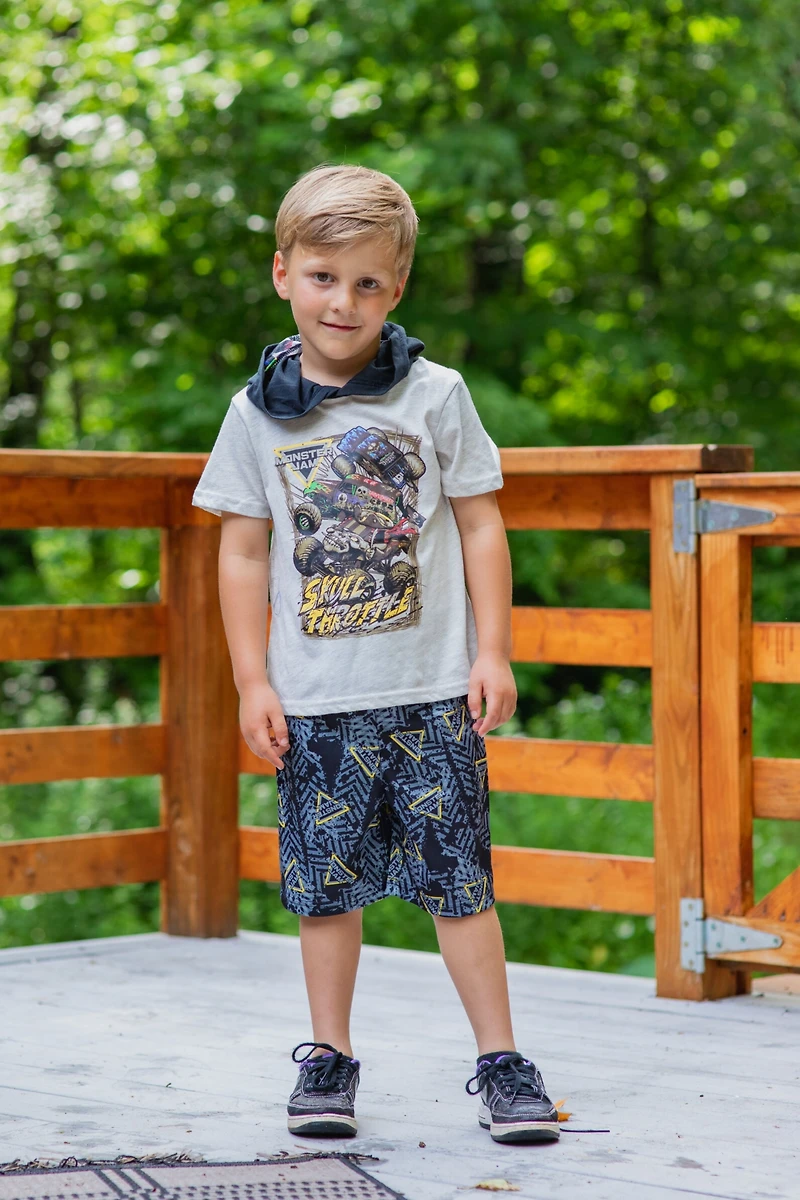 Monster Jam Boys Son-uva Digger Zombie Grave Digger Cosplay T-Shirt and Mesh Shorts Outfit Set to