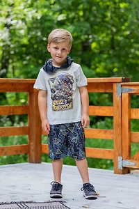 Monster Jam Boys Son-uva Digger Zombie Grave Digger Cosplay T-Shirt and Mesh Shorts Outfit Set to