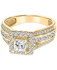 Diamond Princess Halo Triple Row Engagement Ring (1-1/2 ct. t.w.) in 14k Gold