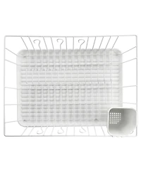 MegaChef 17.5 Inch White Single Level Dish Rack with 14 Plate Positioners and a Detachable Utensil Holder