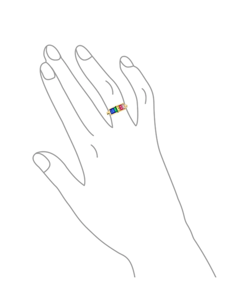 Bling Jewelry Colorful Couples Princess Cut Square CZs Rainbow Ring Band Ring Gold Tone Stainless Steel 3MM