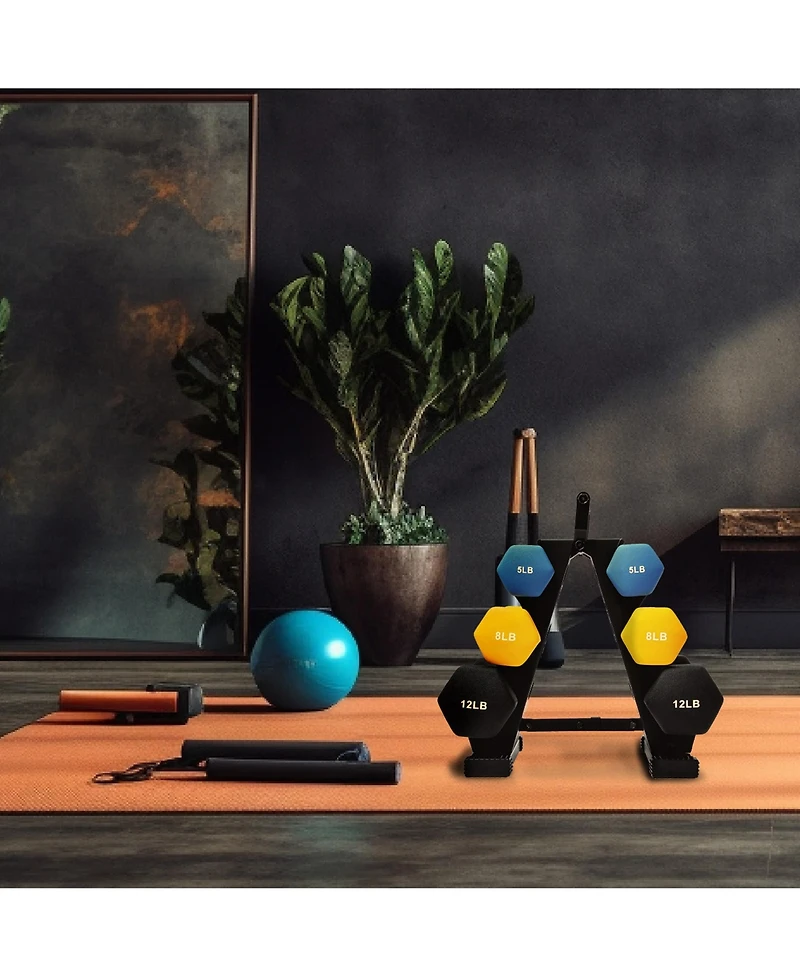 BalanceFrom Fitness 5, 8, and 12 Pound Neoprene Coated Dumbbell Set with Stand
