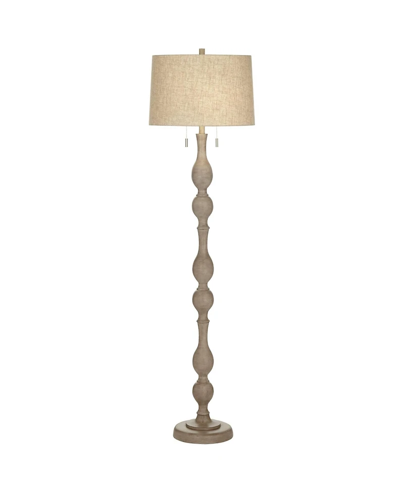 Barnes and Ivy Tuscan Chic 62 1/2" Tall Standing Floor Lamp Pull Chain Gray Natural Faux Wood Finish Living Room Bedroom House