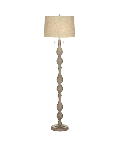 Barnes and Ivy Tuscan Chic 62 1/2" Tall Standing Floor Lamp Pull Chain Gray Natural Faux Wood Finish Living Room Bedroom House
