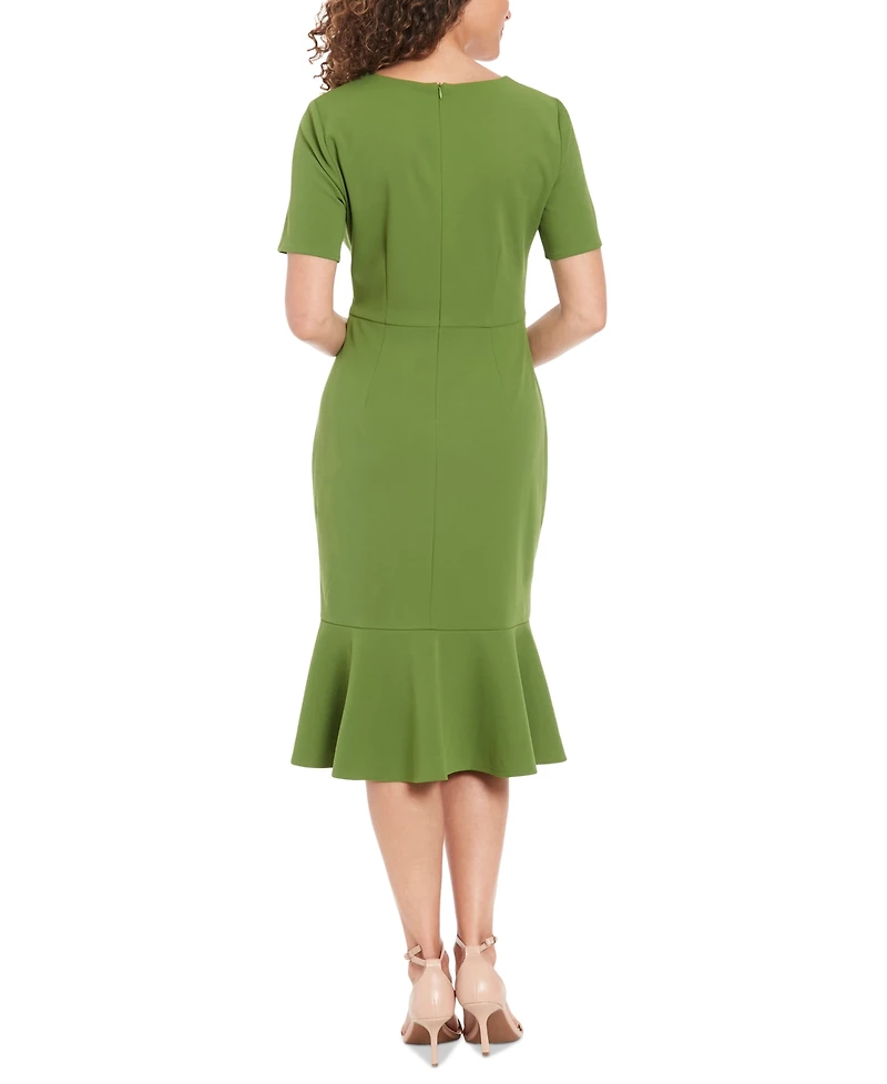 London Times Women's Twisted Flounce-Hem Midi Dress