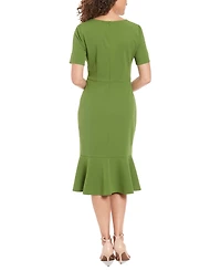 London Times Women's Twisted Flounce-Hem Midi Dress
