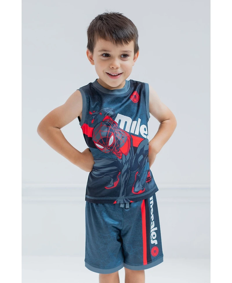 Marvel Toddler Boys Spider-Man Miles Morales Mesh Jersey Tank Top Shirt and Basketball Shorts to