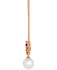 Le Vian Vanilla Pearl (10mm), Multi-Gemstone (3/4 ct. t.w.), & Nude Diamond Accent Flower Adjustable 19" Pendant Necklace in 14k Rose Gold