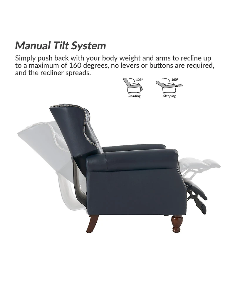 Justine Wooden Upholstery Genuine Leather Recliner with Tufted Back