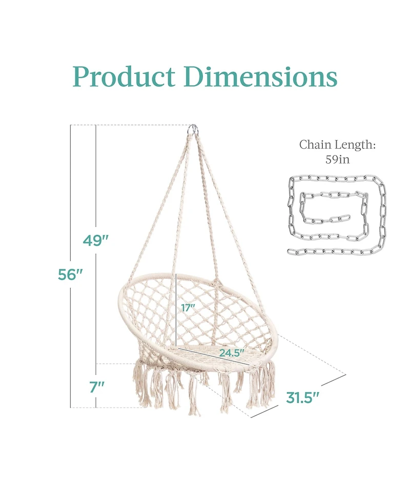 Best Choice Products Handwoven Cotton Macrame Hammock Hanging Chair Swing for Indoor & Outdoor Use w/ Backrest