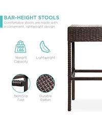Best Choice Products 5-Piece Patio Wicker Bar Set w/ Built-In Bottle Opener, Hidden Storage Shelf, 4 Stools