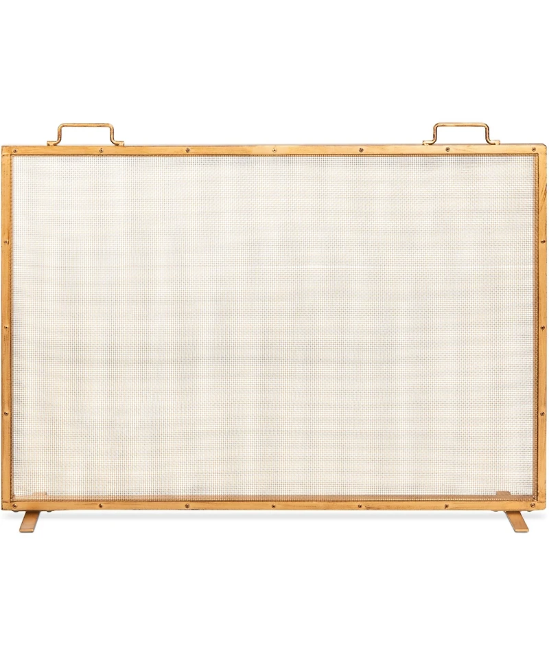 Best Choice Products 38x27in Single Panel Fireplace Screen Handcrafted Steel Mesh Spark Guard w/ Handles