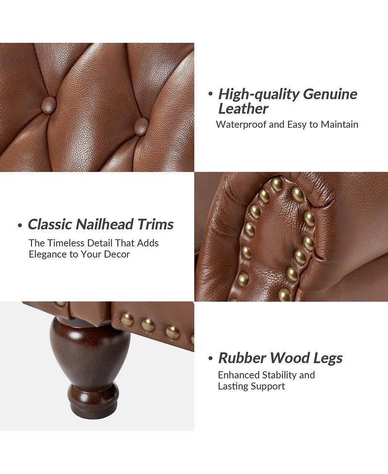 Justine Wooden Upholstery Genuine Leather Recliner with Tufted Back