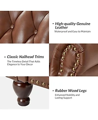 Justine Wooden Upholstery Genuine Leather Recliner with Tufted Back