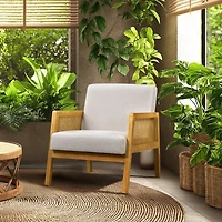 Yaheetech Fabric Upholstered Accent Chair with Rattan Sides