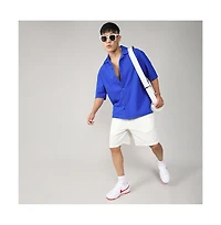 Men's Royal Blue Textured Geometric Oversized Shirt