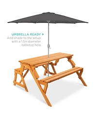 Best Choice Products 2-in-1 Outdoor Interchangeable Wooden Picnic Table/Garden Bench for w/ Umbrella Hole - Natural
