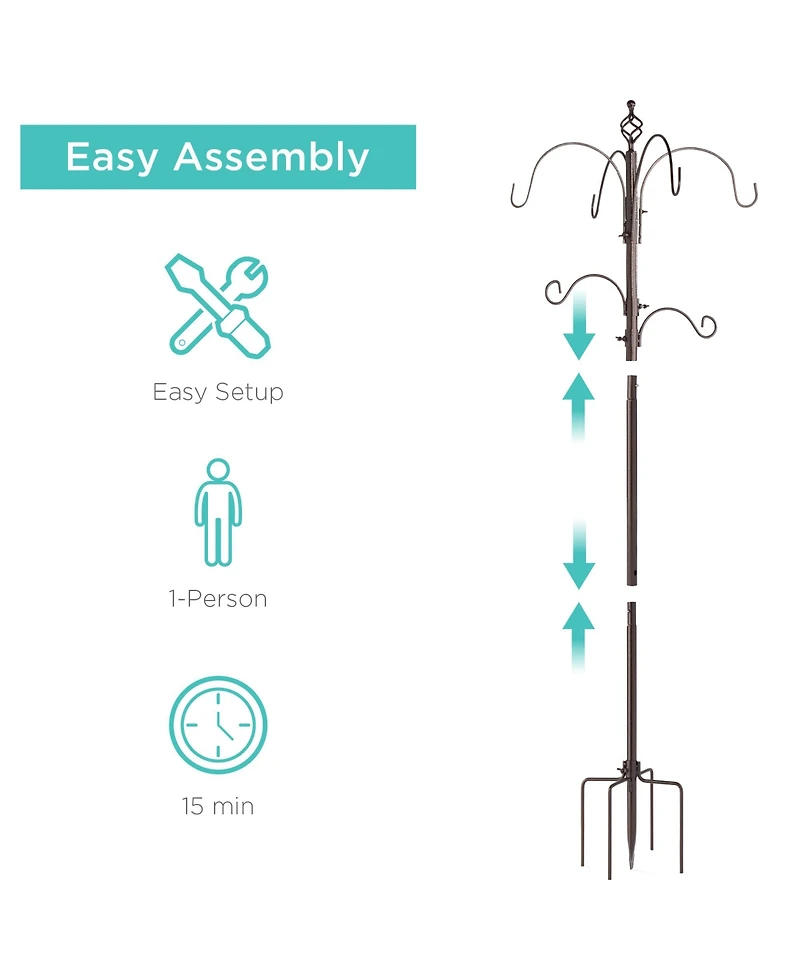 Best Choice Products 89in 6-Hook Bird Feeding Station, Steel Multi-Feeder Stand w/ 4 Feeders, Tray, Bird Bath