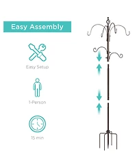 Best Choice Products 89in 6-Hook Bird Feeding Station, Steel Multi-Feeder Stand w/ 4 Feeders, Tray, Bird Bath