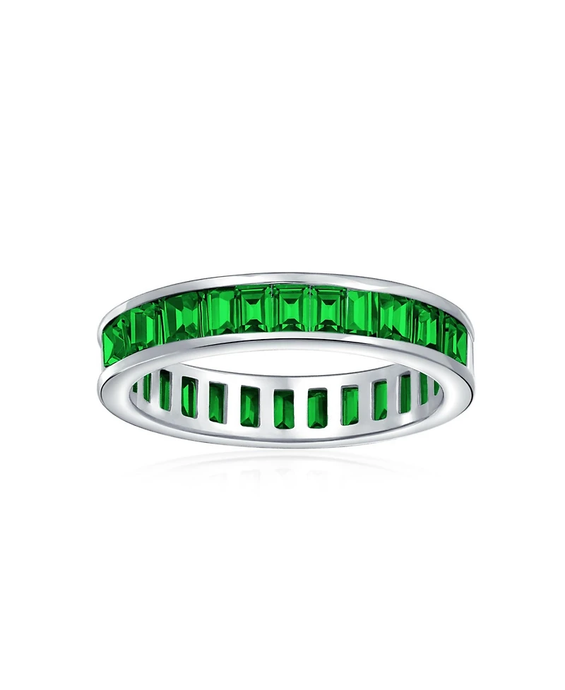 Bling Jewelry Cubic Zirconia Channel Set Rectangle Baguette Cz Eternity Ring Band Yellow Gold Plated .925 Sterling Silver 4MM Stackable Rings