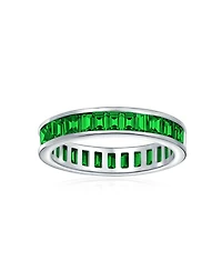 Bling Jewelry Cubic Zirconia Channel Set Rectangle Baguette Cz Eternity Ring Band Yellow Gold Plated .925 Sterling Silver 4MM Stackable Rings