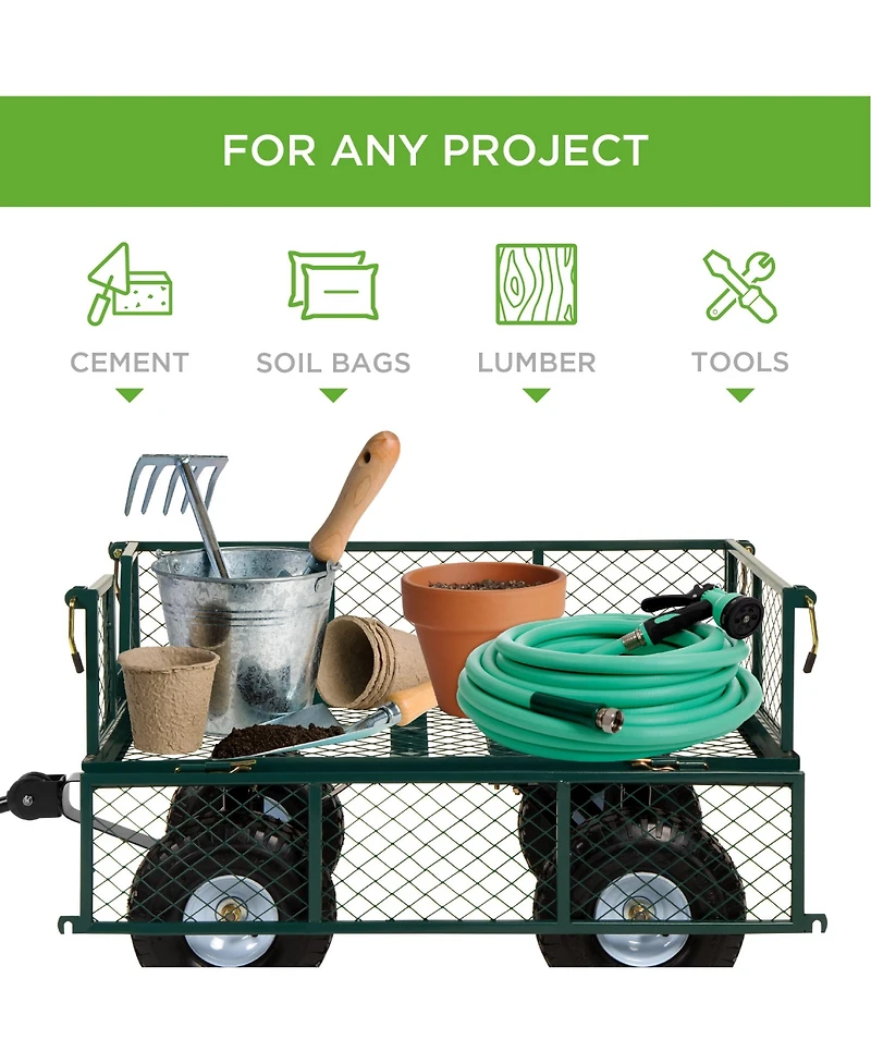 Best Choice Products Heavy-Duty Steel Garden Wagon Lawn Utility Cart w/ 400lb Capacity, Removable Sides, Handle - Gray