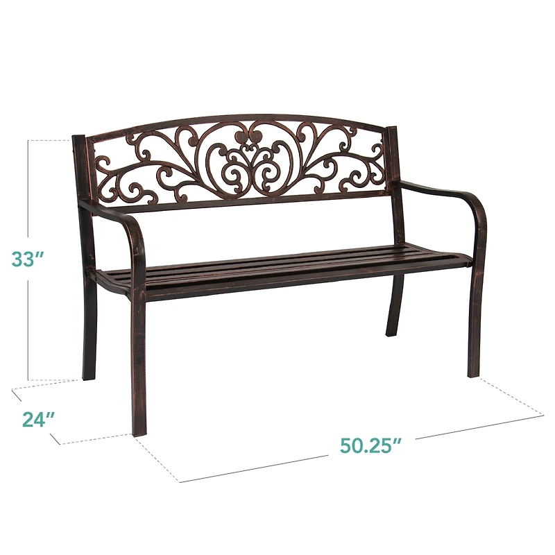 Best Choice Products Outdoor Steel Bench Garden Patio Porch Furniture w/ Floral Design Backrest