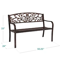 Best Choice Products Outdoor Steel Bench Garden Patio Porch Furniture w/ Floral Design Backrest