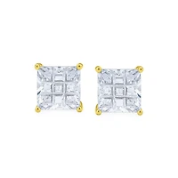 Bling Jewelry Square Cz Cubic Zirconia Invisible Cut Stud Earrings 14K Gold Plated .925 Sterling Silver