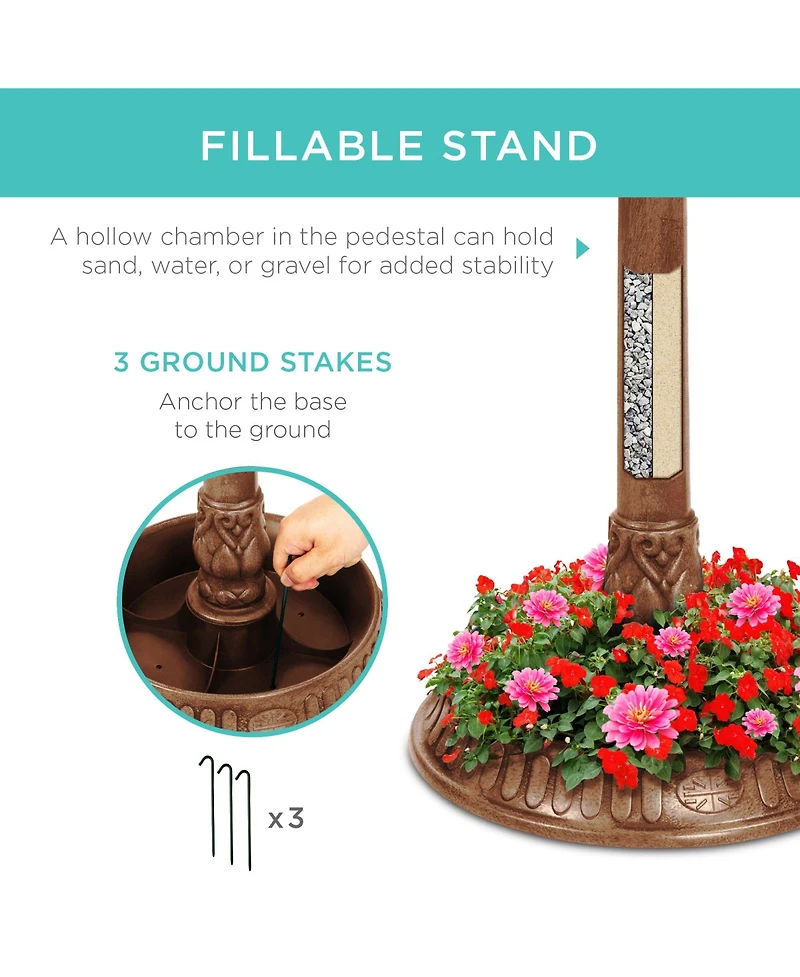 Best Choice Products Solar Outdoor Bird Bath Pedestal Fountain Garden Decoration w/ Fillable Planter Base