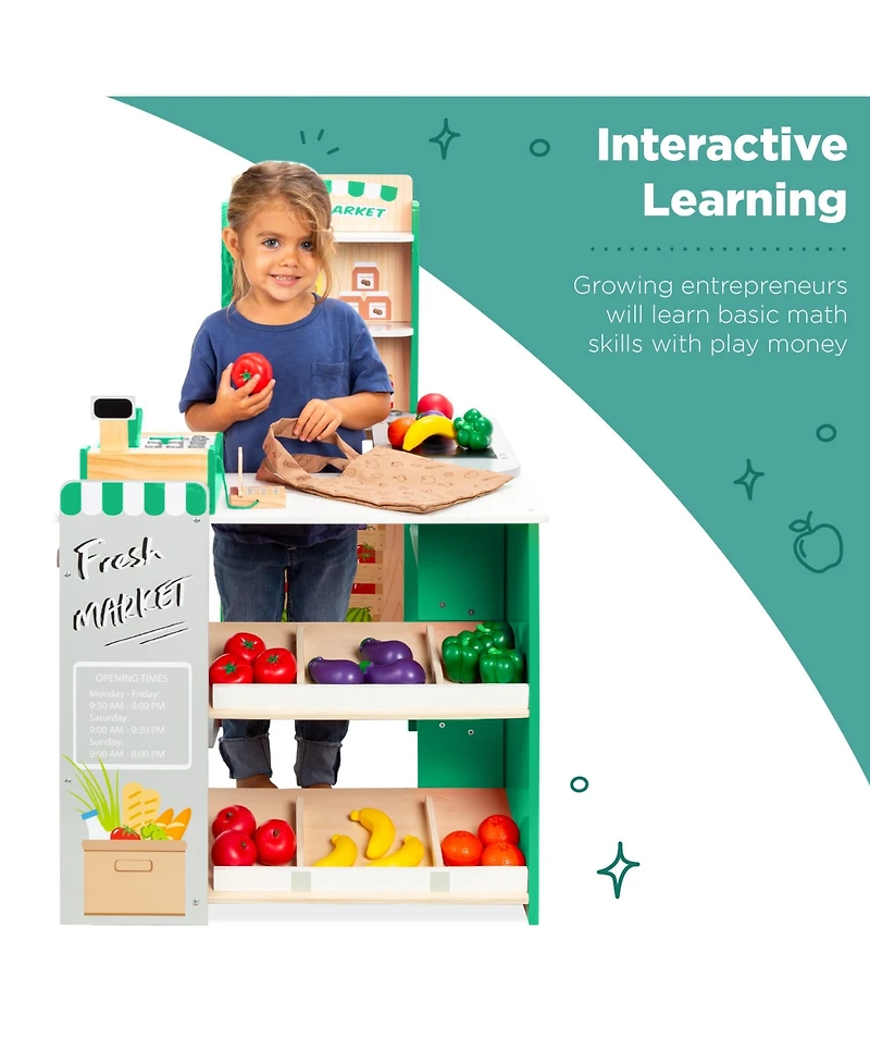 Best Choice Products Kids Pretend Play Grocery Store Wooden Supermarket Set w/ Chalkboard, Cash Register